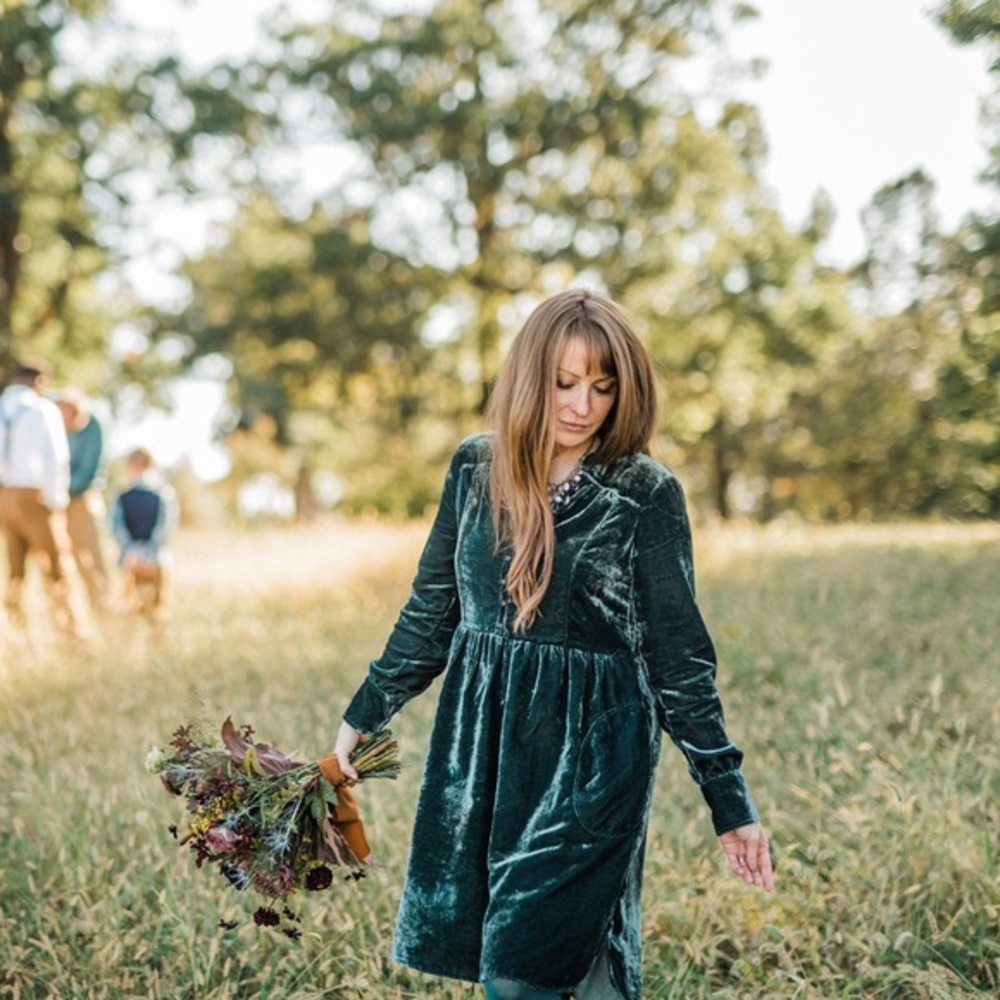 Anthropologie Holding Horses green velvet dress S